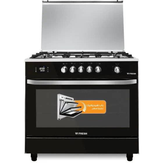Fresh Gas Cooker, 5 Burners, Black and Silver - 13914 Fresh Gas Cooker, 5 Burners, Black and Silver - 13914